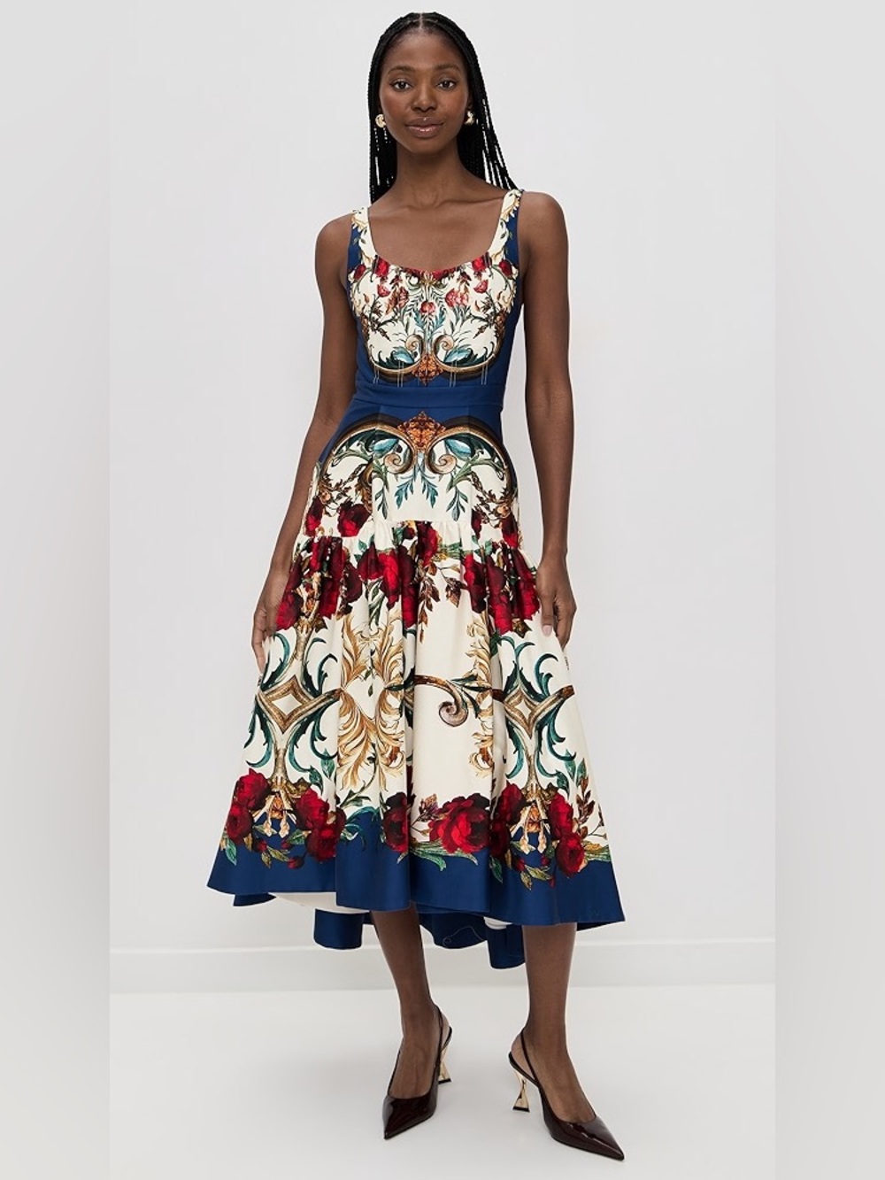 Alice + Olivia Diana Structured Midi Dress in Gilded Rose 8 - Picture 3 of 9